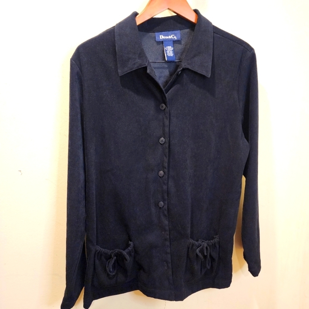 Denim&Co Black Button Down Blazer Size L